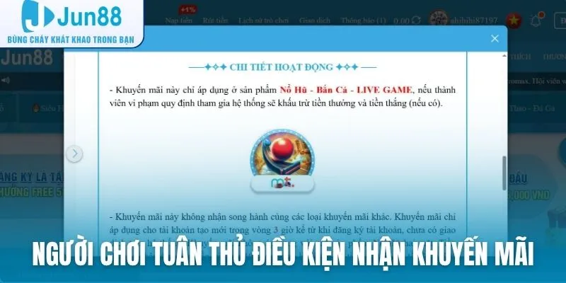 Người chơi tuân thủ điều kiện nhận khuyến mãi tặng 58K